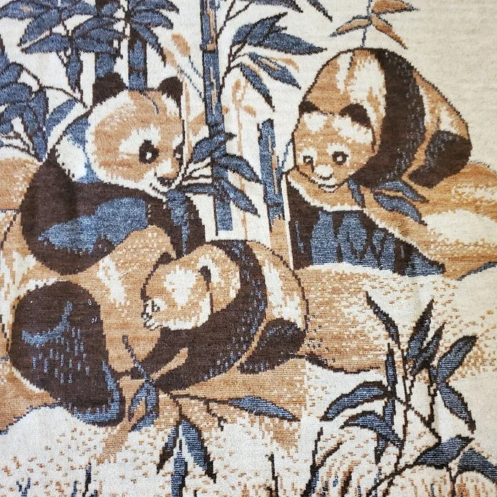 Vintage Brown Reversible‎ Nature Asian Panda Scene Eating Bamboo 60 X 80